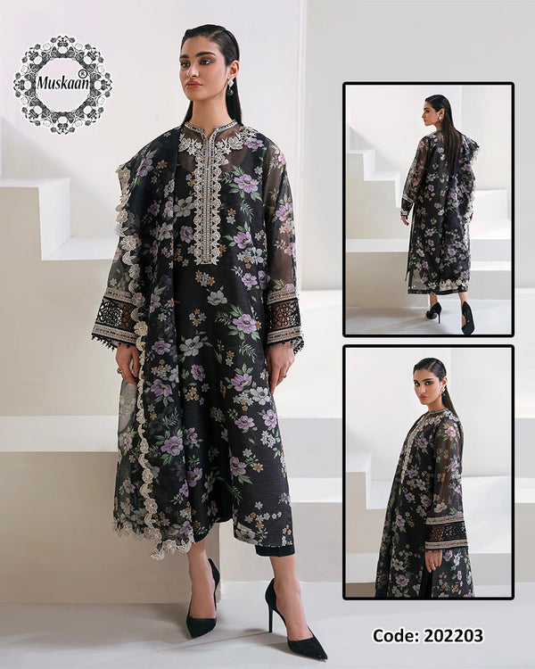 Baroque Digital Printed Pashmina Wool Collection -Black Floral