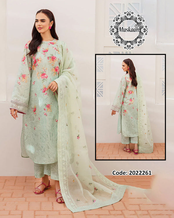 Baroque Embroidered &amp; Digital Printed Swiss Lawn Summer Collection -Pistagreen