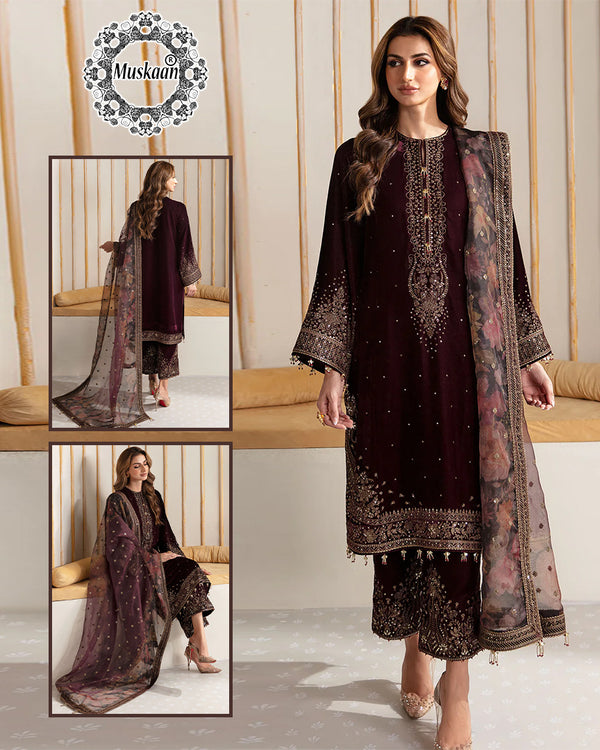 Jazmin Embroidered Summer Formal Collection-Maroon