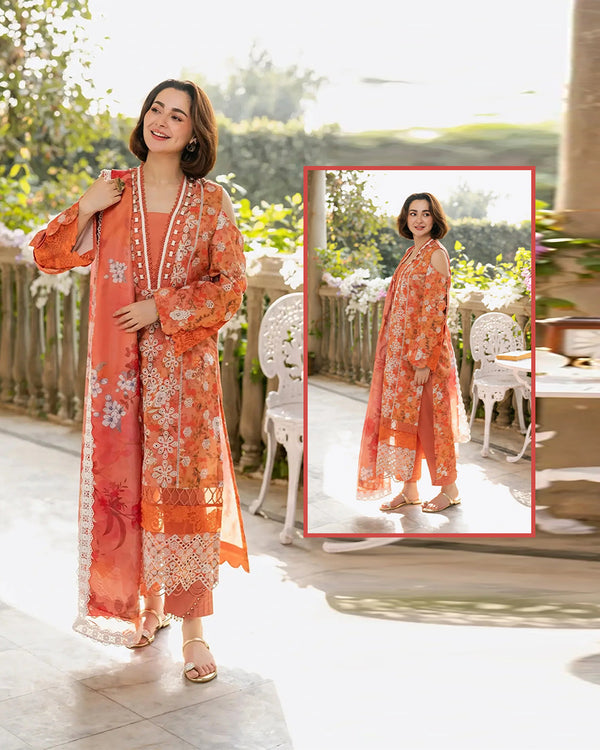Asifa Nabeel Luxury Swiss Lawn Summer Chikakankari Collection -Orange