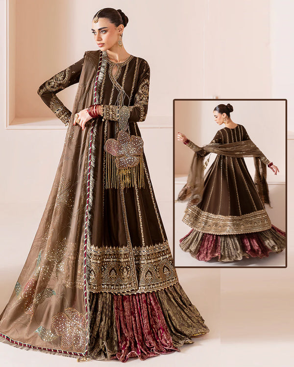Jazmin Luxury  Embroidered Velvet Wedding Collection- Brown