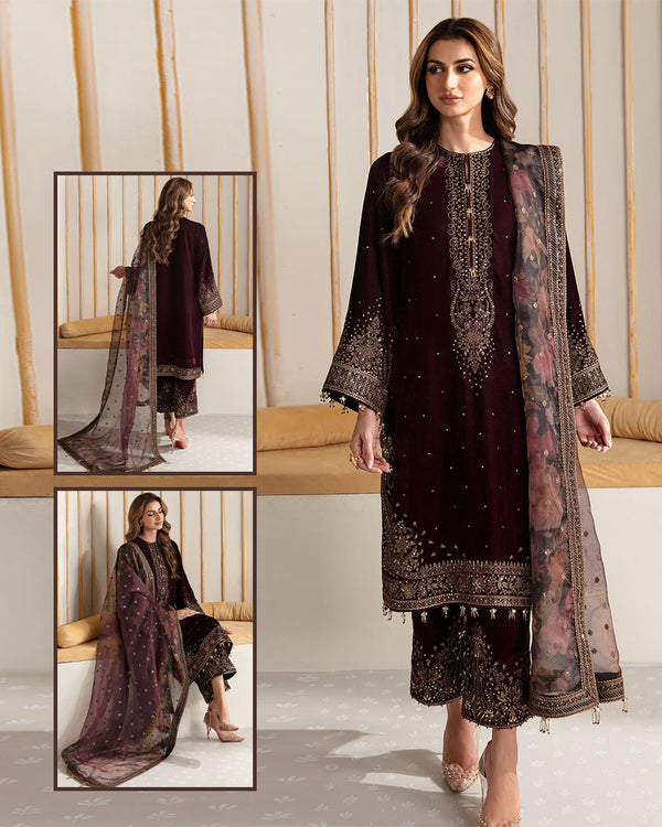 Jazmin Embroidered Velvet Formal Collection 2023 -Maroon