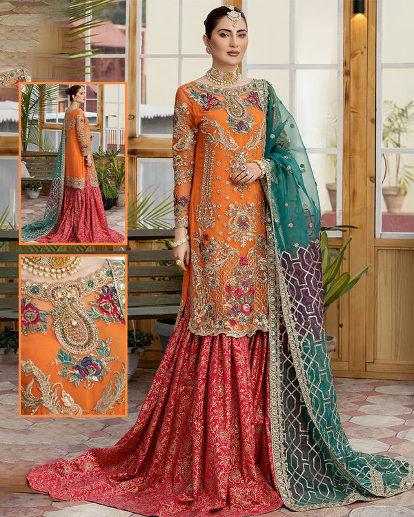 Imrozia Embroidered Addawork Formal Wedding Collection- Orange