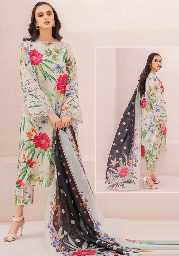 Baroque Digital Printed Swiss Lawn Collection -Off White