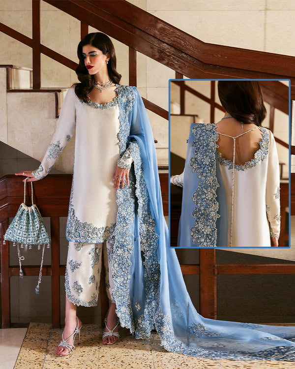 Hussain Rehar The Scent Luxury Pret&nbsp; Formals Collection- Off White &amp; Ice&nbsp; Blue