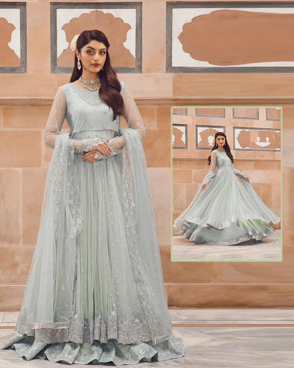 Elanora Maaxi With Koora Dabka Addawork Formal Wedding Collection – Mint Green
