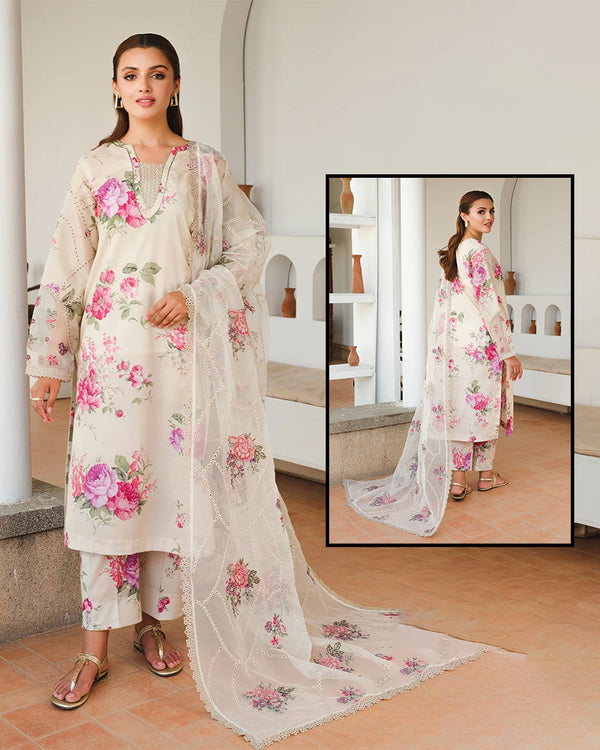 Baroque Digital Printed Swiss Lawn Collection – Pearl White Flora