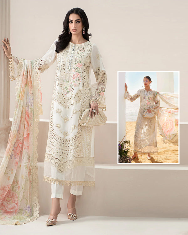 Maria.B Cotton Luxury Chikankri Forml Collection- Off White
