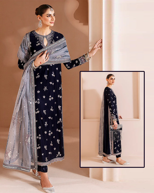 Jazmin Chandani Luxury Embroidered Velvet Wedding Collection- Navy Blue