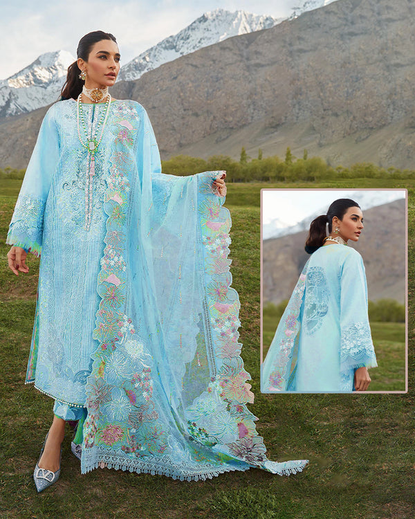 Crimson Embroidered Lawn Collection-Sky Blue
