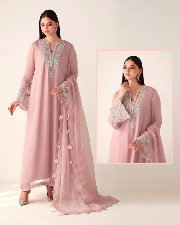 Baroque Luxury Formals Embroidered Hand Embellished Addawork Collection –Pink