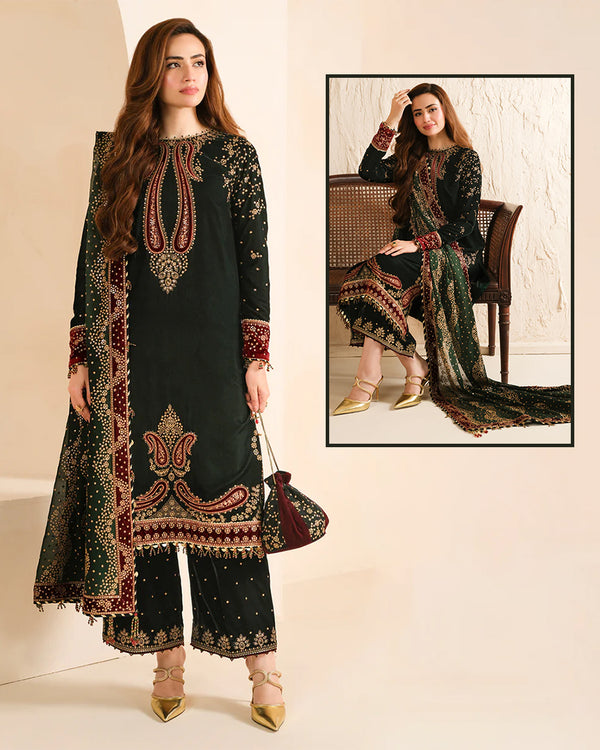 Jazmin Velvet Formal  Wedding Edit Collection- Bottle Green