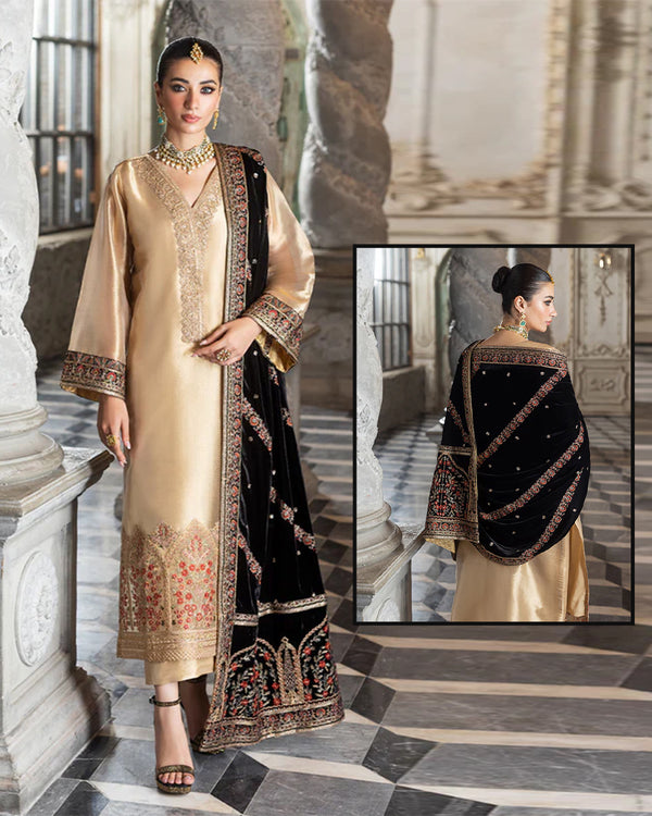 Zainab Chottani Luxury Velvet Wedding Collection - Gold &amp; BLACK