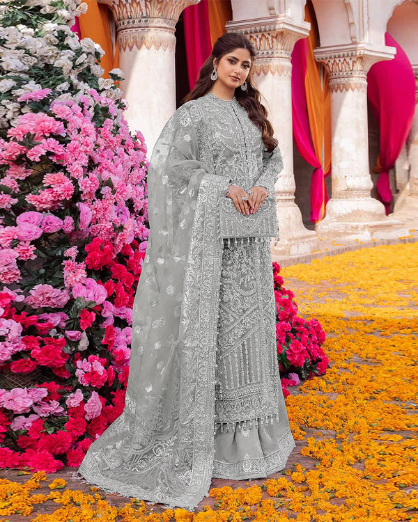 Kanwal Malik Embroidered Luxury Addawork Collection- Silver Grey