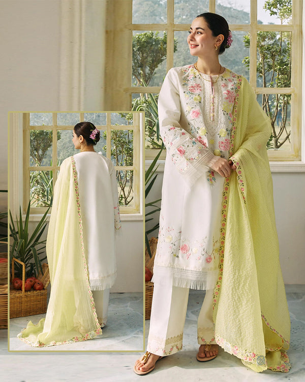 Coco By Zara Sha Jahan Embroidered Lawn Collection-Off White & Lime