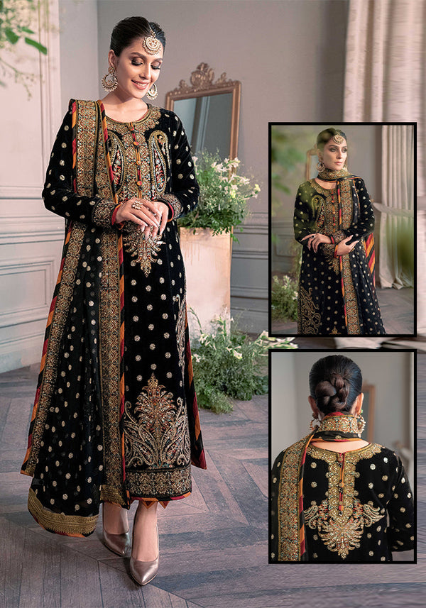 Asim Jofa- Ayeza Edit Embroidered Velvet Wedding Collection-Black
