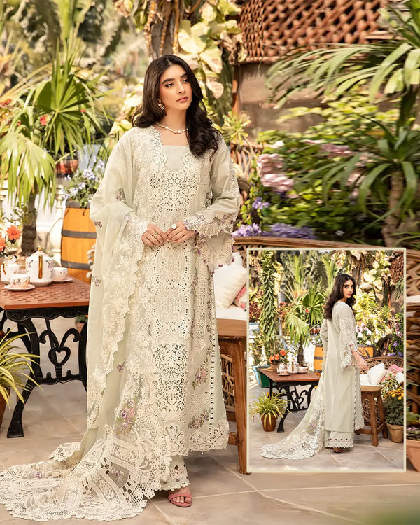Elaf Premium Luxury Lawn Embroidered Chikankari  Collection Raha- Mint Green
