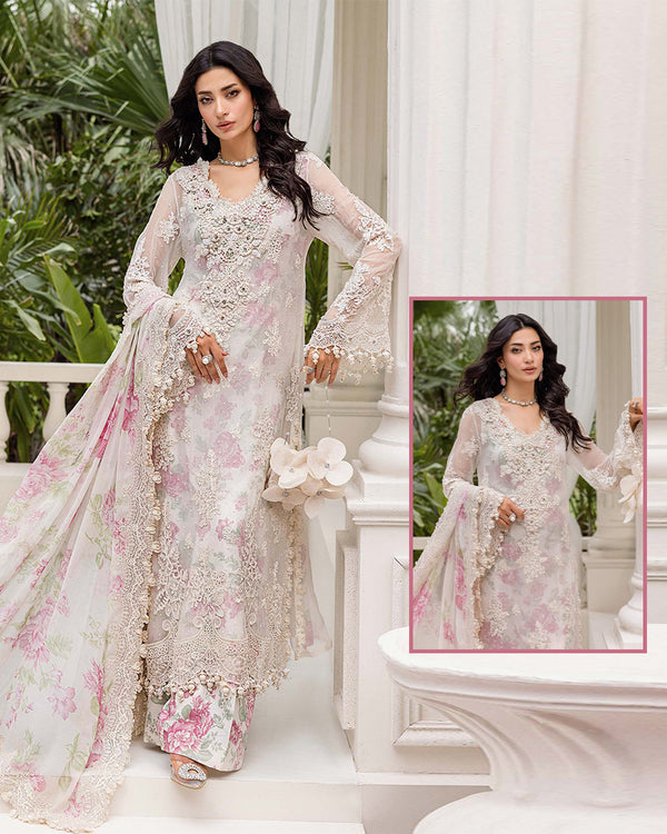 Maria.B Chiffons Latest 2025 Luxury Formals Collection- Off White Flora