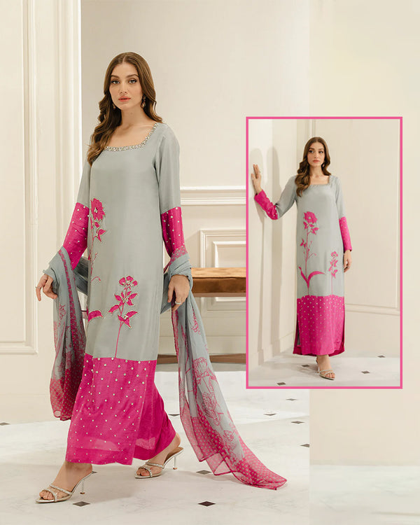 Lulusar Summer Swiss Lawn Digital Printed Collection -Grey & Pink
