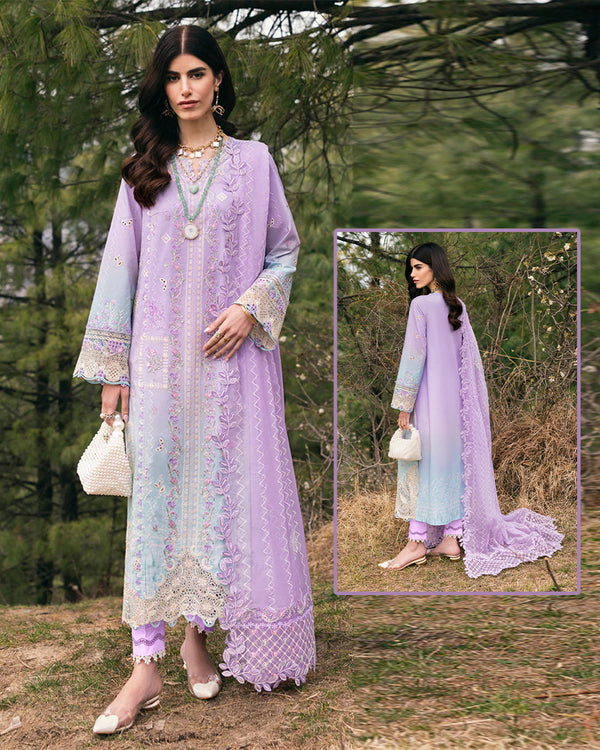 Qalamkar Luxury Lawn Chikankari Collection- Lilac &amp; Sky Blue