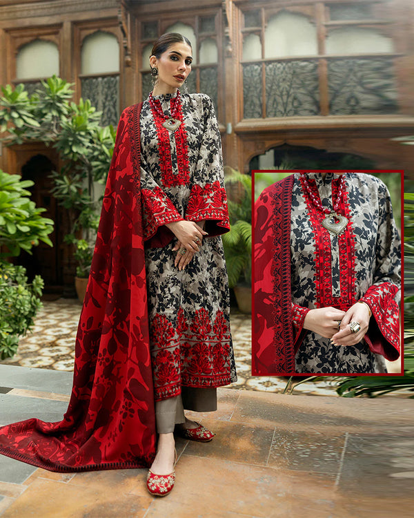 Zainab Chottani Luxury Swiss Lawn Collection - Gray &amp; Reddish Maroon