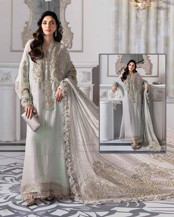 Maria.B Mbroidered Luxury Formals Wedding Collection With Embroidery &amp;&nbsp; Addawork Hand Embellishments - Ice Green