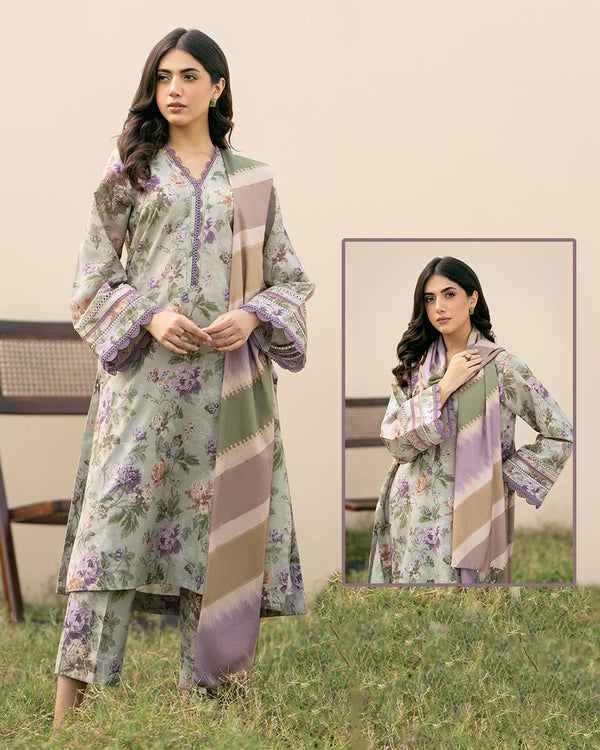 Baroque Digital Printed Pashmina Wool Collection - Mint Green & Purple
