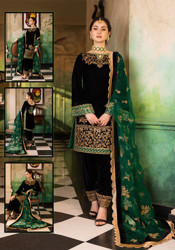 Zainab Chottani Velvet Wedding Collection- Black&Bottle Green