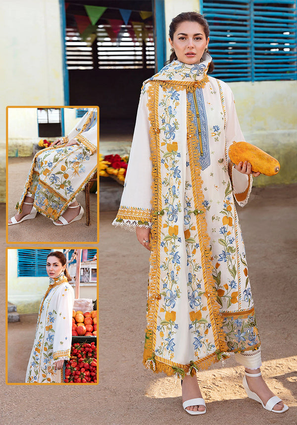 Zaha Embroidered Luxury Lawn Collection- Off White