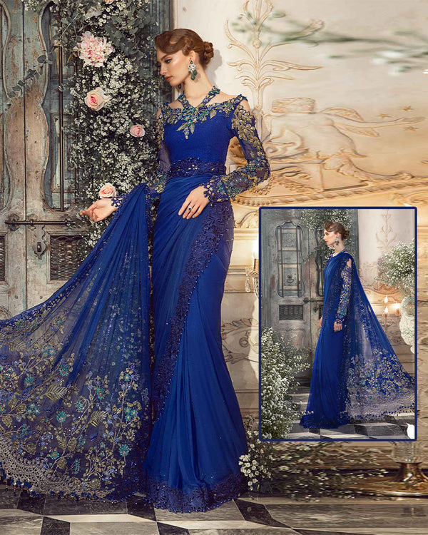 Maria.B Mbroidered Saree Luxury Formal Collection-Cobalt Blue