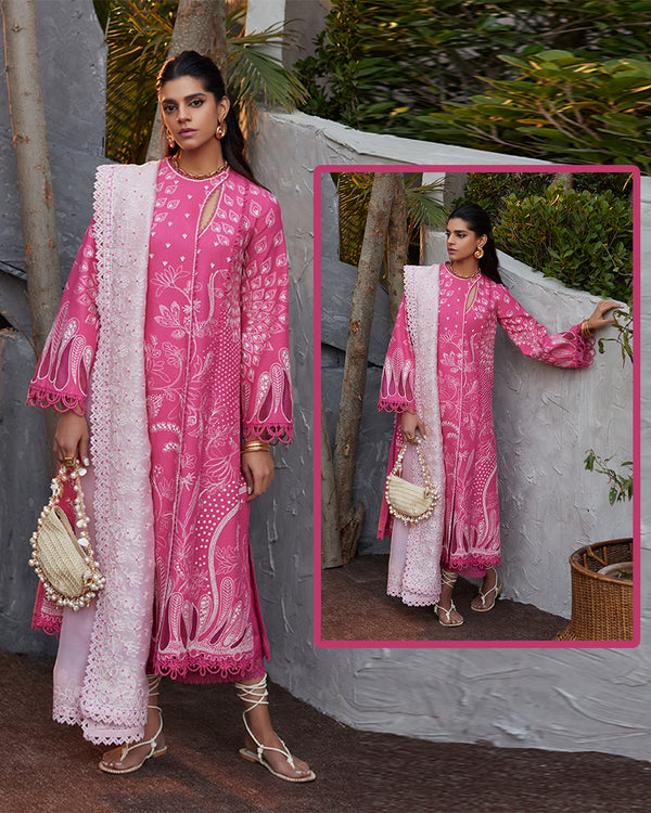 Suffuse Embroidered Luxury Lawn Collection -LAZAIB Candy Pink