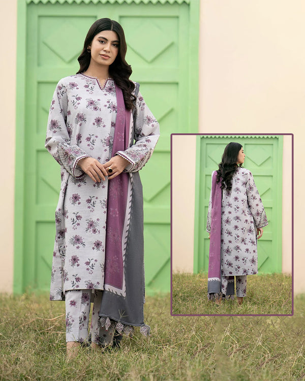 Baroque Digital Printed Swiss Lawn Collection - Grey And Plum