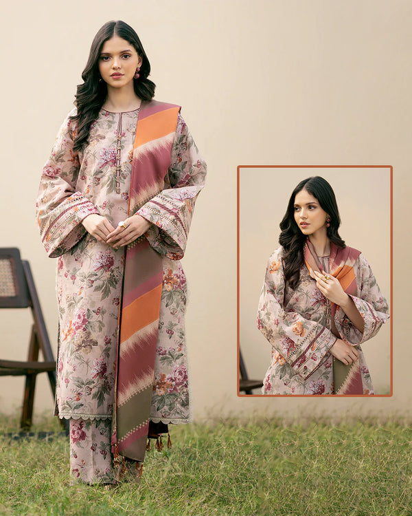Baroque Digital Printed Pashmina Wool Collection - Tea Pink