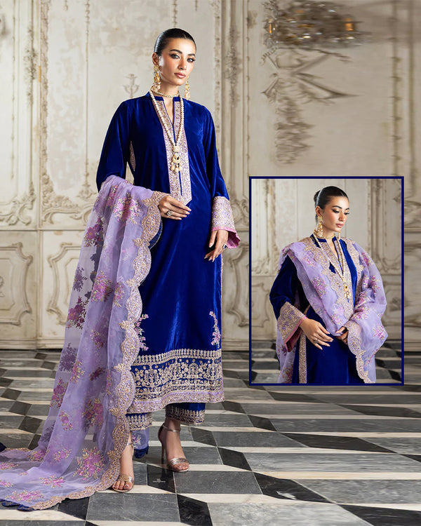 Zainab Chottani Luxury Embroidered Velvet Collection-Royal Blue