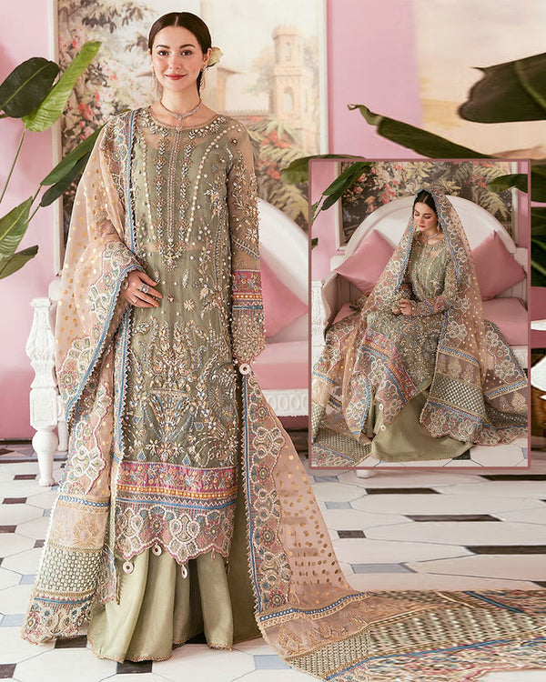 Elaaf Embroidered Addawork Formal Bridal Collection-Pista & Teapink