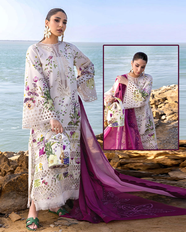 Flow By Crimson Luxury Swiss Lawn Chinkankari Collection -SnowWhite &amp; Magenta