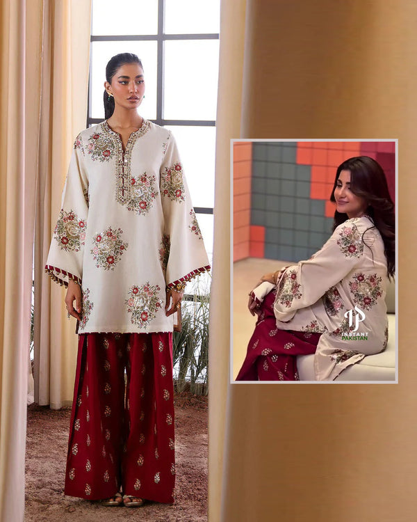 Ethnic Luxury Embroidered Formal Wedding Collection-Off White &amp; Reddish Maroon
