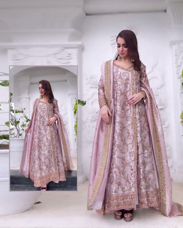 Harris Shakeel Luxury Hand Embellished Addawork Formal Wedding Collection-Shimmery Pink