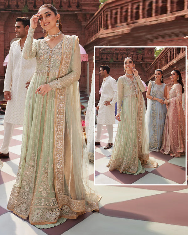 Mushq Embroidered Luxury Festive  Addawork Collection- Mint Green