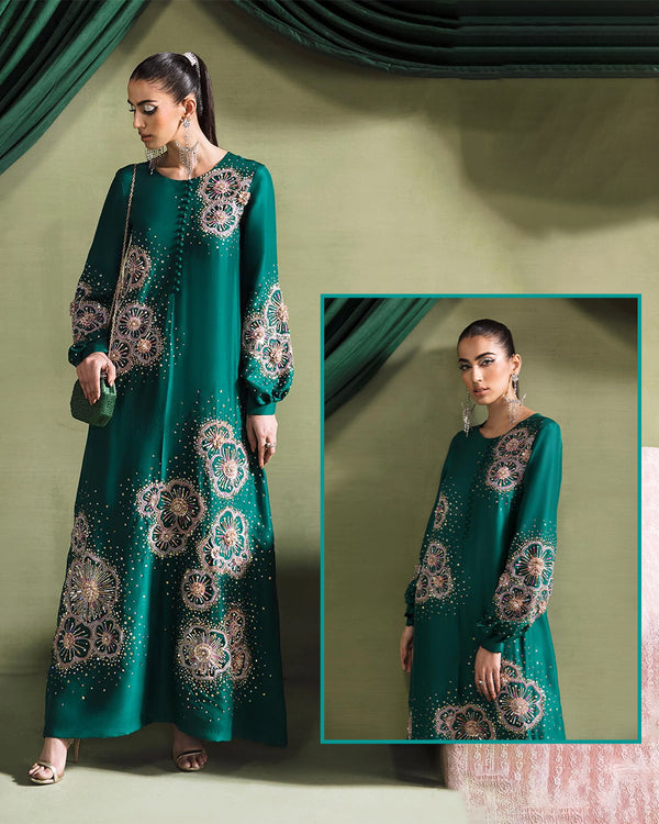 Kanwal Malik Hand Embellished Formal Rawsilk Collection-Seagreen