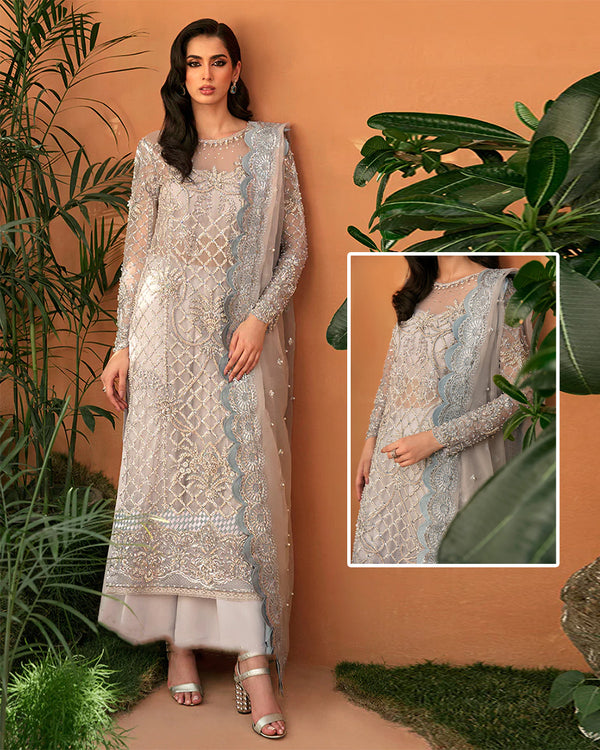 Mushq Luxurious Hand Embellished Addawork Formal Wedding Collection- Stone&nbsp; Grey