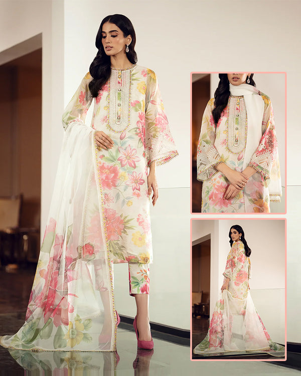 Baroque Digital Printed Swiss Lawn Collection With Jacquard Lawn-Opal Flora