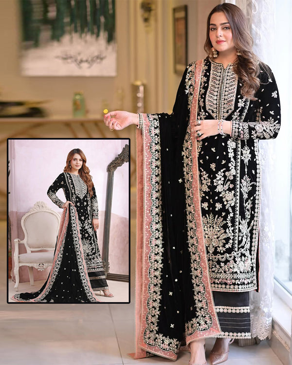 Aneela's Luxury Embroidered Velvet Wedding Collection- Black