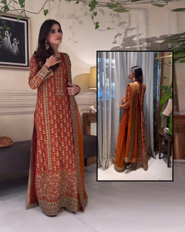 Haris Shakeel Exclusive Luxury Chiffon Formal Collection- Rust