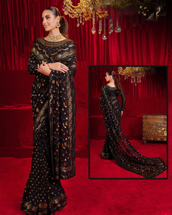 Asim Jofa Saree Wedding Collection-Black
