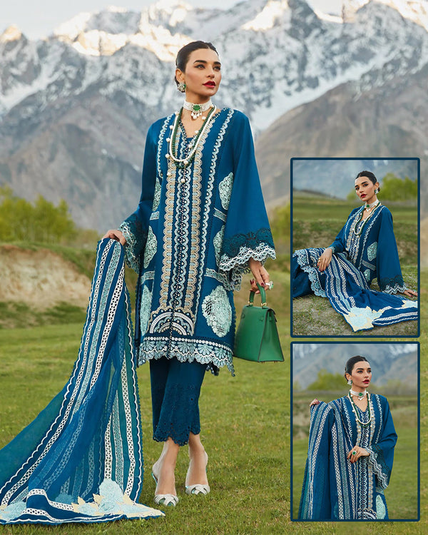Crimson Embroidered Chikankari Luxury Lawn Collection- Teal Blue