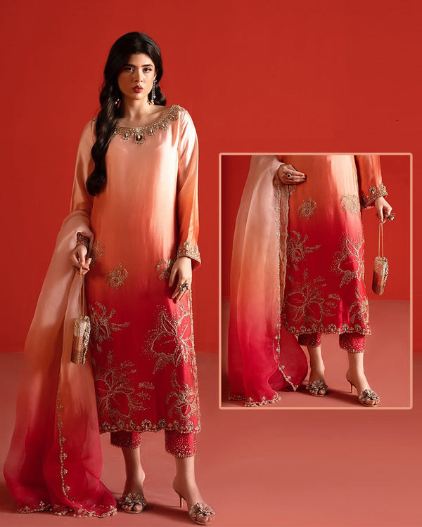 Khadija Batool Hand Embellished Luxury Silk Formal Collection -Double Shaded