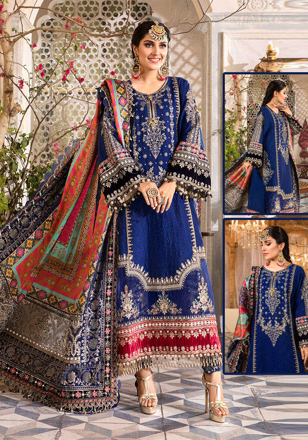Maria B Mbroidered Addawork Chiffon Formal Collection- Blue