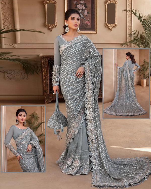 Maria B Wedding Couture Collection- Greyish Blue