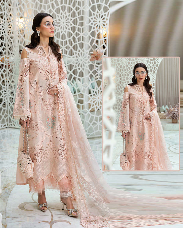 Maria.B Luxury Lawn Embroidered Chikankari Embroidered Duppata Collection- Tea Pink